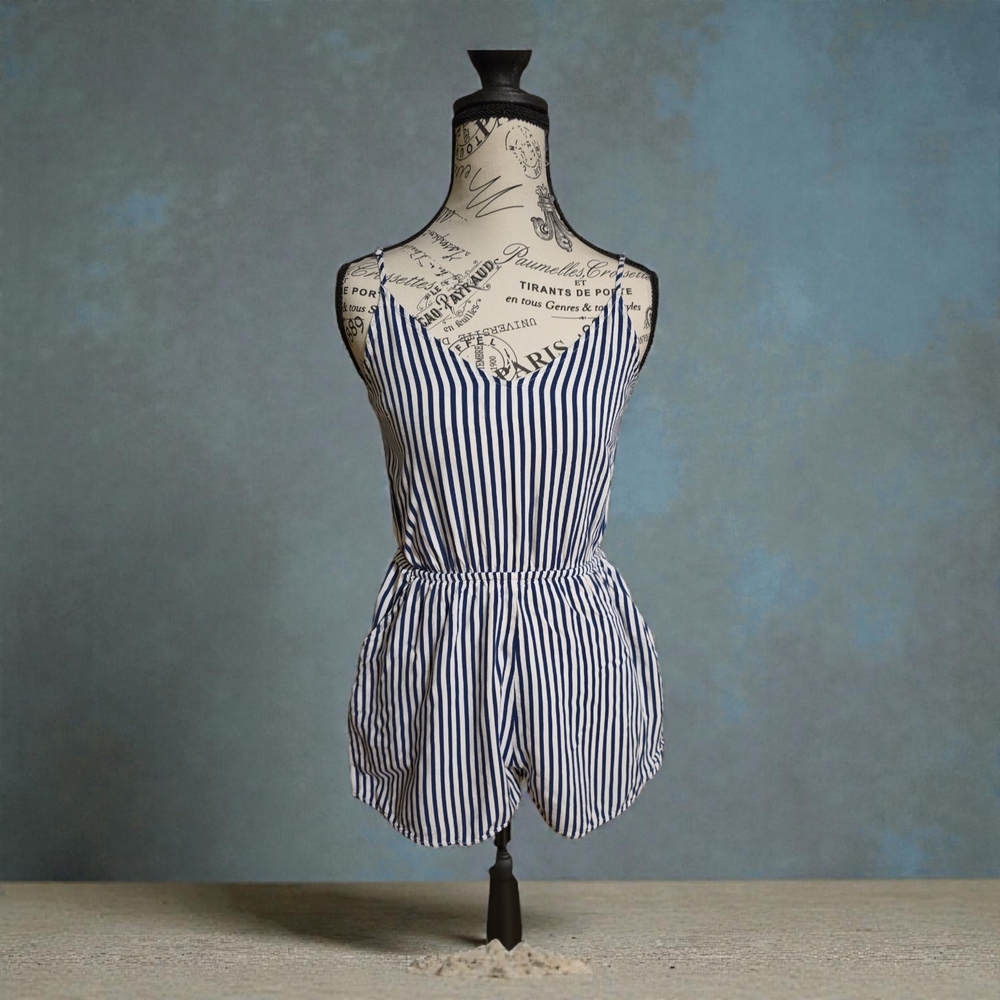 Divided Navy and White Striped‎ Romper